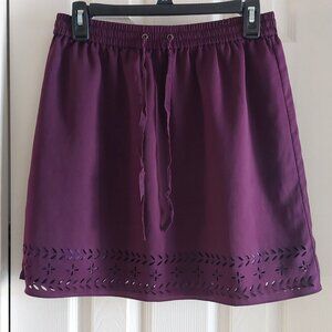 J. Crew Women Laser Cut Lined Mini Skirt Eggplant Purple Plum Size 2 EUC